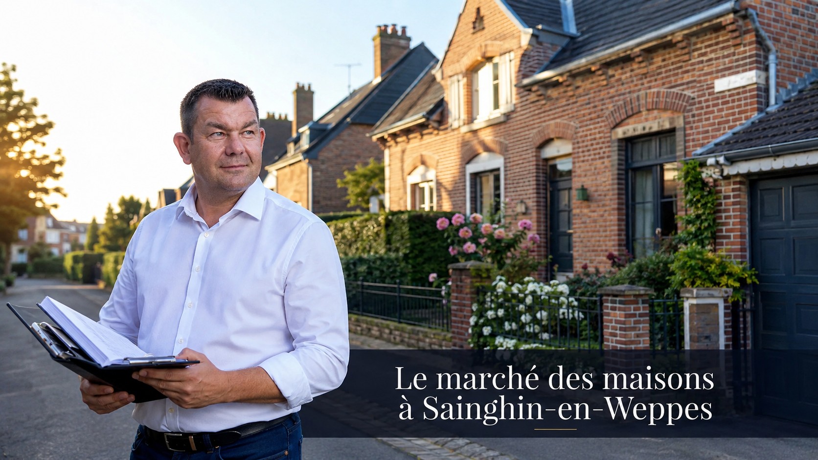 Le marché de la maison à Sainghin-en-Weppes : rue résidentielle de maisons en briques du Nord